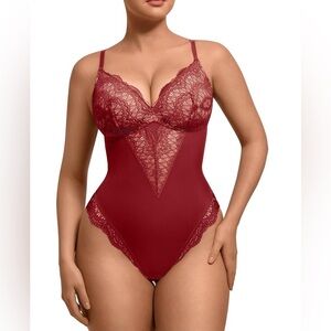 Apairelle shapewear bodysuit NEW Medium cranberry red lace adjustable straps